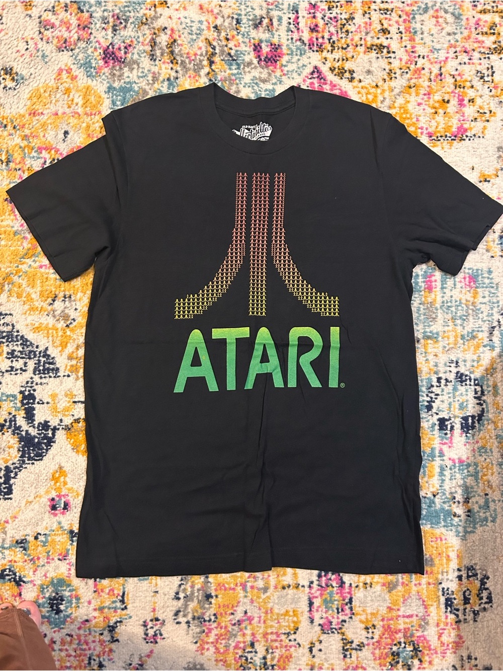 Old Navy Black Atari Logo Short-Sleeve Tee with Green and Yellow Gradient